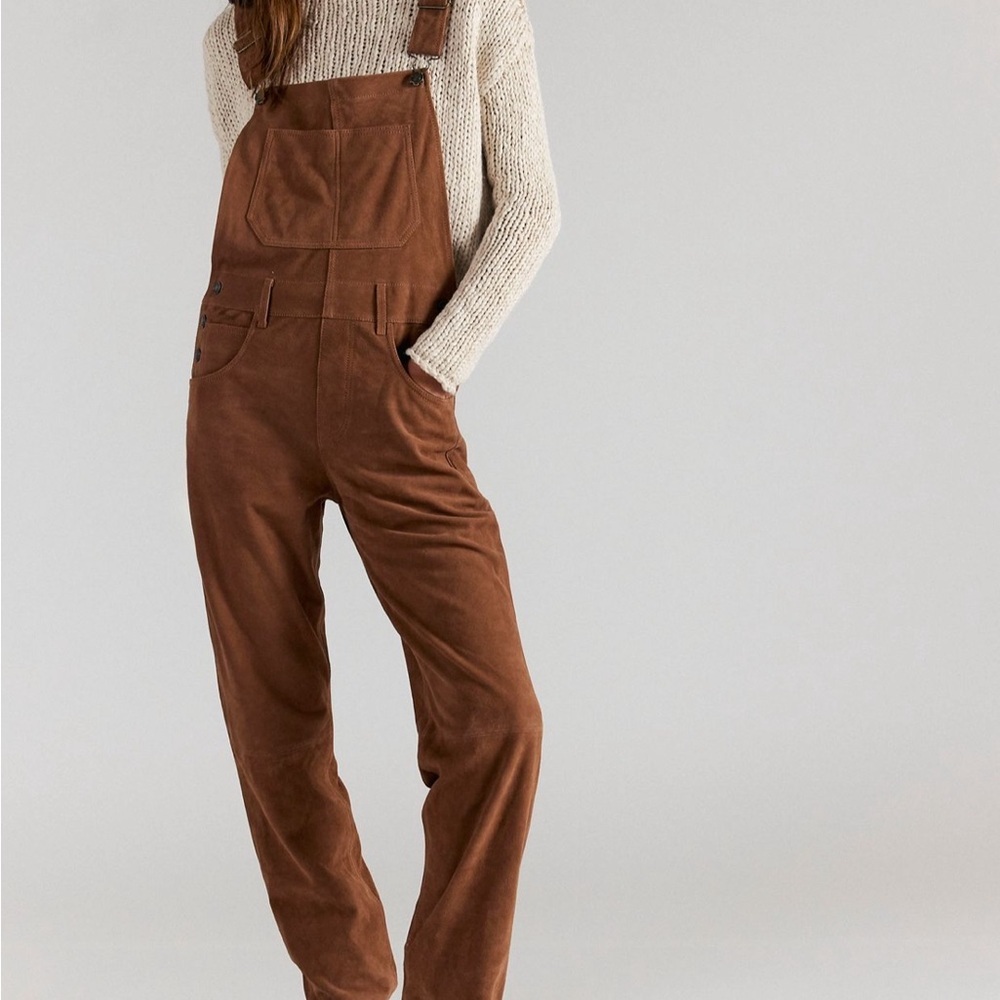 Free People We The Free Ziggy Suede Overalls Roasted Chestnut Nwt Size M